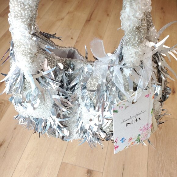 Handcrafted in India Beaded Bag TJMaxx Viral TikTok RARE White Silver Gray - Picture 3 of 16